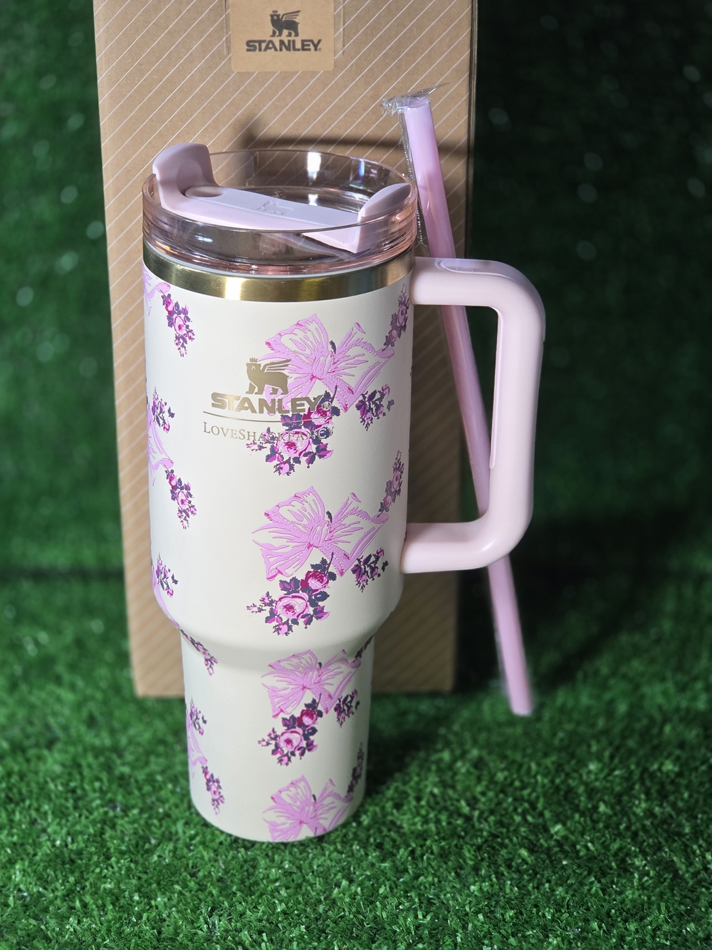 Stanley Pink and Cream Floral Tumbler White Tumbler Cup 40oz Brand New